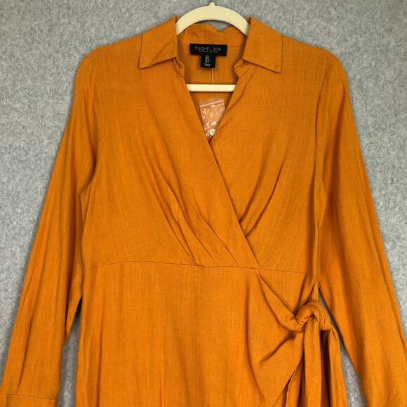 Rachel Zoe Linen Wrap Dress Size 2 Midi Shirt Tie Academia Quiet Luxury Career - Picture 3 of 12